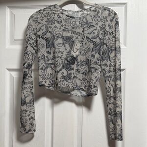 Urban Outfitters White and Black Graphic Crop Top